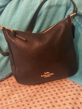 Coach Black Pebbled Leather Shoulder Bag with Gold Hardware